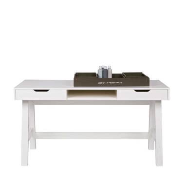 Massivholzschreibtisch aus Holz & Schreibtisch in Weiß lackiert Kiefer