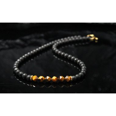 Perlenkette in Schwarz & Lava Tigerauge Halskette Männer Edelstein Perlen