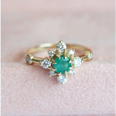 Smaragd Ring, Smaragd-Diamant-Ring, Diamant-Grüne Gelbgold Verlobungsring