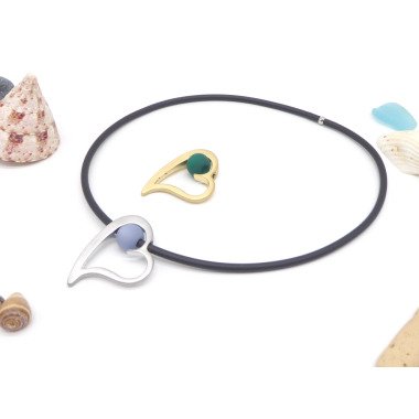 Wechselschmuck-Set Herz Silber Oder Gold, Mit Polaris-Perlen Und Kautschukband