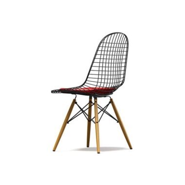 Ahornholzstuhl mit Leder & Vitra Wire Chair DKW-5 Ahorn hell Leder 70 rot