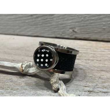 Chunk & Edelstahl Ring Mit Leder 13mm Breit Verschiedene Größen Dots