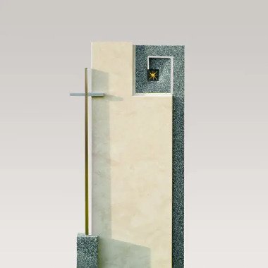 Doppelgrabstein aus Granit & Grabstein modern mit Kreuz für Familiengrab