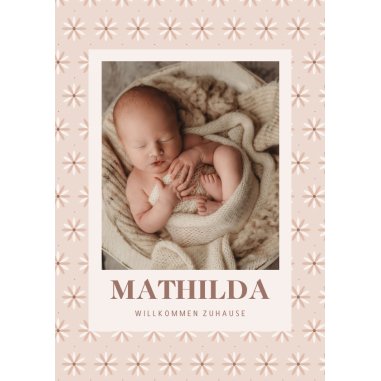 Geburtskarte zur Adoption beige Sternblumen&Fotos