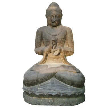 Große Deko Buddha Figur aus Steinguss Rad
