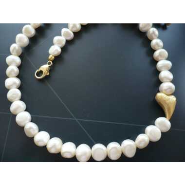 Herzschmuck Vergoldet & Handgefertigte Süßwasser Perlenkette Mit Echt