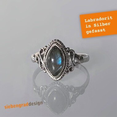 Labradorit-Ring aus Metall & Silber-Ring Labradorit Spitze Ellipse Silber 925