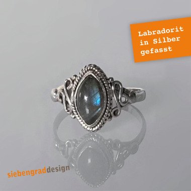 Labradorit-Ring in Silber & Silber-Ring Labradorit Spitze Ellipse Silber 925