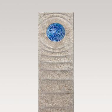 Muschelkalk Einzelgrab Grabstein mit Glas Element in blau Levanto Celeste