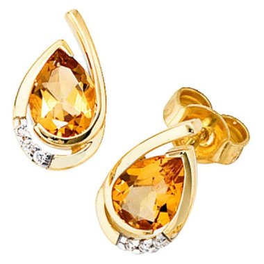 Ohrstecker Tropfen 585 Gold Gelbgold 6 Diamanten