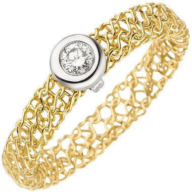 SIGO Damen Ring geflochten 750 Gold Gelbgold 1 Diamant Brillant 0,10ct.