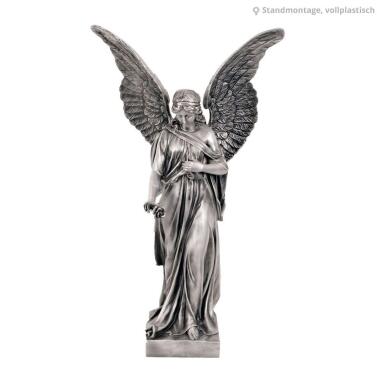 Stilvoller Engel mit detaillierter Rose Statue aus Metall Angelo Rosa / 29cm 