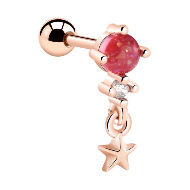 Tragus Piercing mit Stern Design und Kristallsteinchen, Rosé Vergoldeter