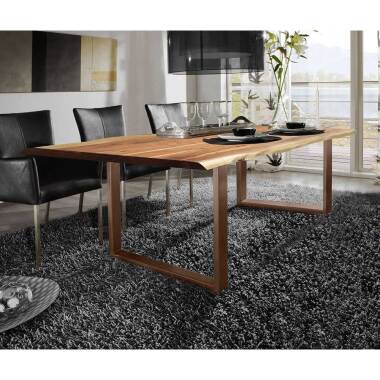 Unikater Tisch aus Akazie Massivholz & Metall Baumkante
