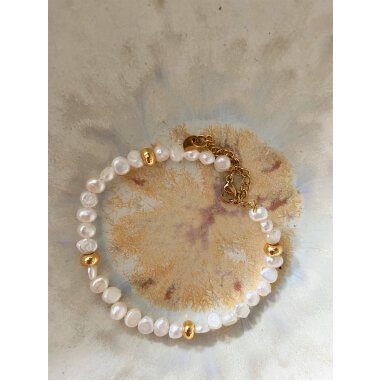 Armband Aus Echten Süßwasserperlen Und Goldenen Perlen I Perlenarmband