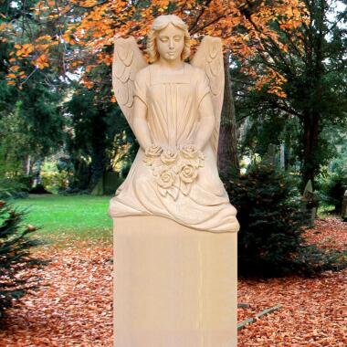 Engel Skulptur mit Engel & Familiengrab Engel Statue Naturstein Seduto