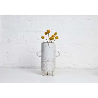 Große Schlanke Keramik Tripod Blumentopf Vase Mit Gesicht Und Armen/Weiß