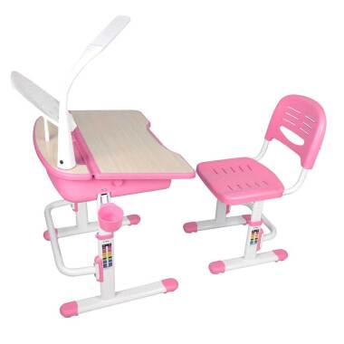 Kinderschreibtisch mit Stuhl in Rosa Weiß höhenverstellbar (zweiteilig)