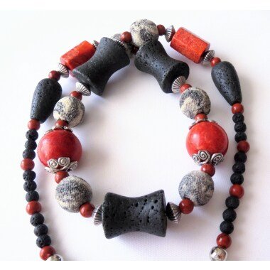 Lava-Korallen Kette Edelsteinkette Halskette Natürliche Perlen Opulent