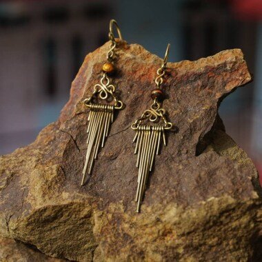 Ohrringe Mit Tigerauge, Natürliche Kristall Bronze Ohrringe, Draht Gewickelt