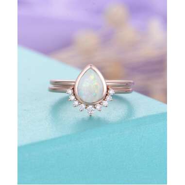 Opal Verlobungsring Rosegold Diamant Ehering Damen Pear Cut Unikat Art