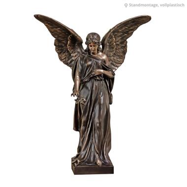 Stilvoller Engel mit detaillierter Rose Statue aus Metall Angelo Rosa / 50cm 