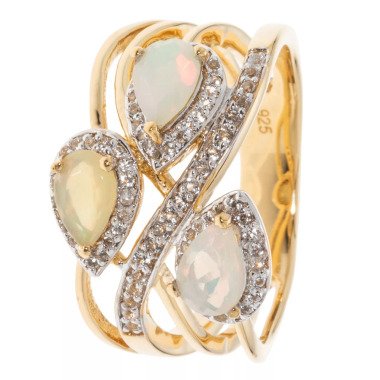Topas-Ring mit Opal & Cocktail-Ring mit Afr. Opal, Silber 925 vergoldet