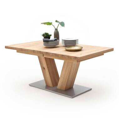 Ausziehtisch aus Massivholz & Ausziehbarer Tisch mit V-Fußgestell Eiche