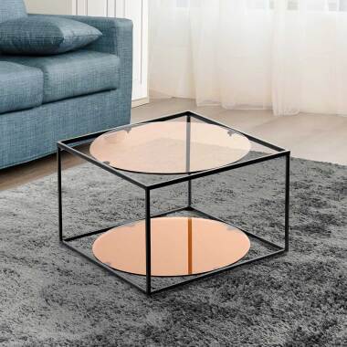 Design Glastisch & Design Sofatisch mit runden Glasplatten in terracottafarben
