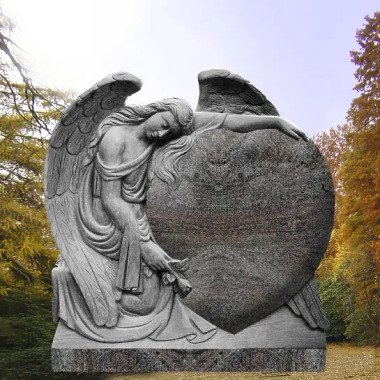 Doppelgrabstein mit Engel mit Engel & Engel Grabstein Trauerndes Herz