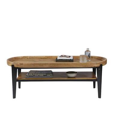 Echtholztisch & Designer Sofa Tisch in Schwarz und Holz Naturfarben abnehmbarer