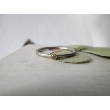 Gold-Ehering mit Diamant & Schmaler Zarter Ring Weissgold Damenring Verlobungsring