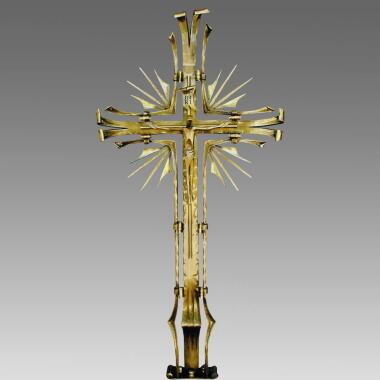 Grabkreuz mit Jesus Figur modern Metall Salvo / Schmiedebronze
