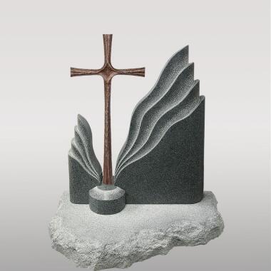 Grabkreuze aus Bronze mit Kreuz & Zweiteiliger Granit Einzelgrabstein mit