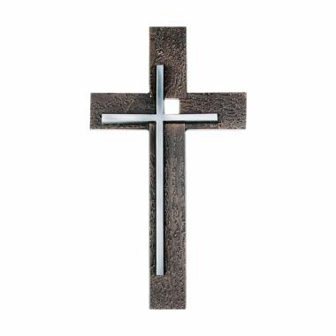 Grabkreuze aus Bronze & Modernes Grabkreuz mit schmalem Kreuz im Vordergrund