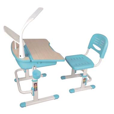 Höhenverstellbarer Tisch & Schülerschreibtisch mit Stuhl in Blau Weiß