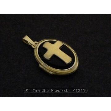 Kreuz Onyx & Gold Motiv Medaillon Cabochon Gold 585