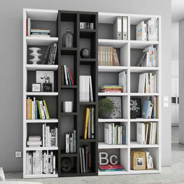 Moderne Bücherregal & Wohnzimmer Regal in Weiß und Eiche Schwarz Braun modern