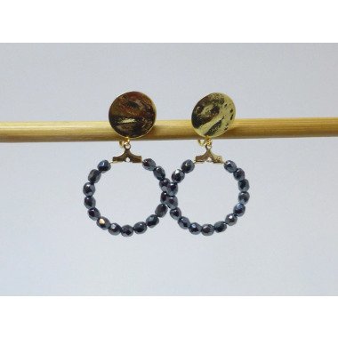 Modeschmuck Ring aus Gold & Große Ohrclips Anhänger Ring Glasperlen Grau