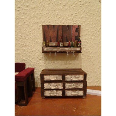 Pallet Furniture Modern Wine Shelf Miniature 112 Scale Dollhouse Ooak Puppenhaus