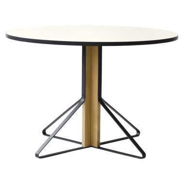 Artek Kaari runder Tisch groß HPL hochglanz weiß Gestell Naturholz mit Sch