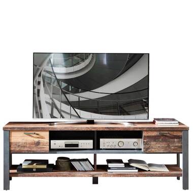 Designtisch aus Holz & Fernseher Tisch in Altholz Optik und Anthrazit Loft