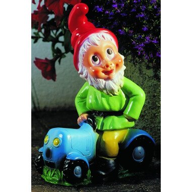 Gartenzwerg auf Traktor Figur Zwerg H 32 cm Gartenfigur aus Kunststoff