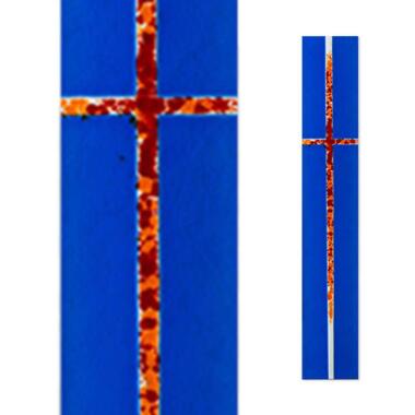 Grabornament & Moderner Glasaufsatz in Blau mit Kreuz Glasstele S-12 / 10x60cm