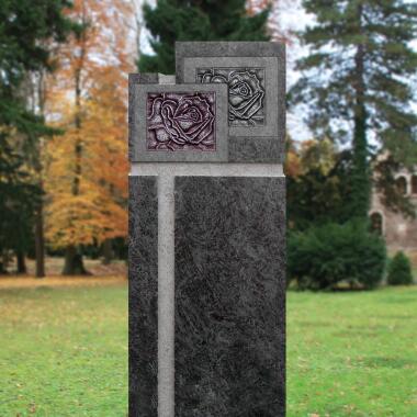 Grabstein Doppelgrab Granit Grabmalkunst mit Rose Vienne