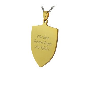 Gravierte Emblem Kette Mit Wunsch Gravur Edelstahl Anhänger in Gold Hals-Kette