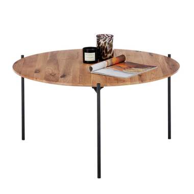 Runder Wohnzimmer Tisch aus Asteiche Massivholz Metall