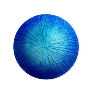 Rundes Glas Dekor mit Relief für Grabmal in Blau - Glasornament R-26 / 15cm