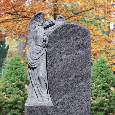 Schmuckurne & Urnengrabstein aus Granit mit Engel Figur Seraphina
