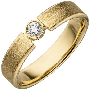 SIGO Damen Ring 585 Gold Gelbgold eismatt 1 Diamant Brillant 0,10ct. Diamantring